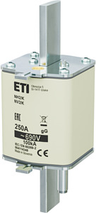 WKŁADKA BEZPIECZNIKOWA Z WYBIJAKIEM 250A WT/NH 2 CHARAKTERYSTYKA GG 690V  - 004114348 - ETI