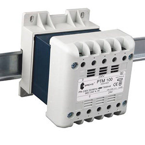 TRANSFORMATOR JEDNOFAZOWY IP21 NA SZYNĘ TH-38 PTM 120 230/230V  - 16052-9952 - BREVE