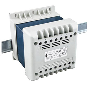 TRANSFORMATOR JEDNOFAZOWY IP21 NA SZYNĘ TH-42 PTM 320 230/230V  - 16052-9950 - BREVE