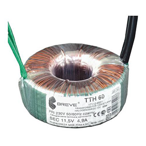TRANSFORMATOR TOROIDALNY DO OŚWIETLENIA ŻARÓWKAMI HALOGENOWYMI Z ZABEZPIECZENIEM TTH 50 230/ 11.5V  - 17112-9500 - BREVE