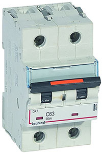 WYŁĄCZNIK NADPRĄDOWY C 63A 2-POLOWY 25KA DX3 S322 - 409774 - LEGRAND