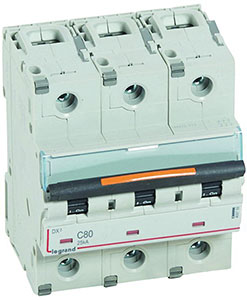 WYŁĄCZNIK NADPRĄDOWY C 80A 3-POLOWY 25KA DX3 S323 - 409788 - LEGRAND