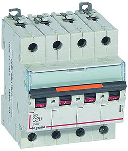 WYŁĄCZNIK NADPRĄDOWY C 20A 4-POLOWY 25KA DX3 S324 - 409795 - LEGRAND