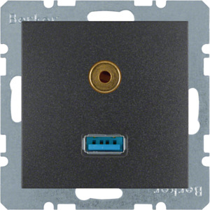 GNIAZDO USB / 3.5 MM AUDIO ANTRACYT MAT B.KWADRAT/B.3/B.7  - 3315391606 - HAGER - BERKER