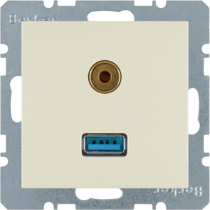 GNIAZDO USB / 3.5 MM AUDIO KREMOWY POŁYSK B.KWADRAT/ S.1 - 3315398982 - HAGER - BERKER