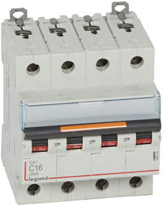 WYŁĄCZNIK NADPRĄDOWY C 16A 4-POLOWY 25KA DX3 S324 - 409794 - LEGRAND