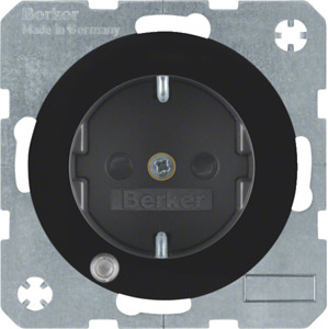 GNIAZDO SCHUKO Z DIODĄ KONTROLNĄ LED CZARNY POŁYSK R.1/R.3 - 41102045 - HAGER - BERKER