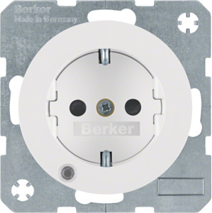 GNIAZDO SCHUKO Z DIODĄ KONTROLNĄ LED BIAŁY POŁYSK R.1/R.3  - 41102089 - HAGER - BERKER