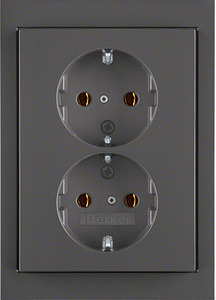GNIAZDO PODWÓJNE SCHUKO KOMPLET ANTRACYT MAT LAKIEROWANY K.1 - 47537006 - HAGER - BERKER