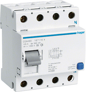 WYŁĄCZNIK RÓŻNICOWOPRĄDOWY 4-POLOWY 125A 500MA A - CGA490 - HAGER - BERKER