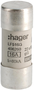WKŁADKA BEZPIECZNIKOWA 16A 22X58 CHARAKTERYSTYKA GG ZWŁOCZNA  - LF516G - HAGER - BERKER
