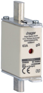 WKŁADKA BEZPIECZNIKOWA 63A NH00 CHARAKTERYSTYKA GG ZWŁOCZNA - LNH00063M6 - HAGER - BERKER