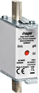 WKŁADKA BEZPIECZNIKOWA 50A NH000 CHARAKTERYSTYKA GG ZWŁOCZNA + TOR SYGNALIZACYJNY  - LNH0050M - HAGER - BERKER