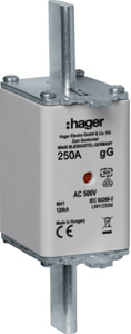 WKŁADKA BEZPIECZNIKOWA 250A NH1 CHARAKTERYSTYKA GG ZWŁOCZNA + TOR SYGNALIZACYJNY  - LNH1250M - HAGER - BERKER