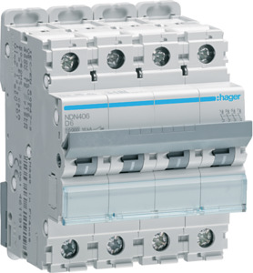 WYŁĄCZNIK NADPRĄDOWY D 6A 4-POLOWY CHARAKTERYSTYKA D MCB  - NDN406 - HAGER - BERKER